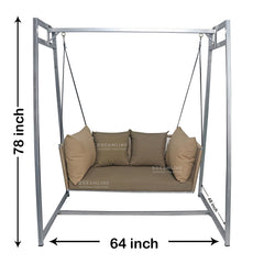 Ingo Double Seater Hanging Swing With Stand For Balcony , Garden Swing (Beige) Braided & Rope