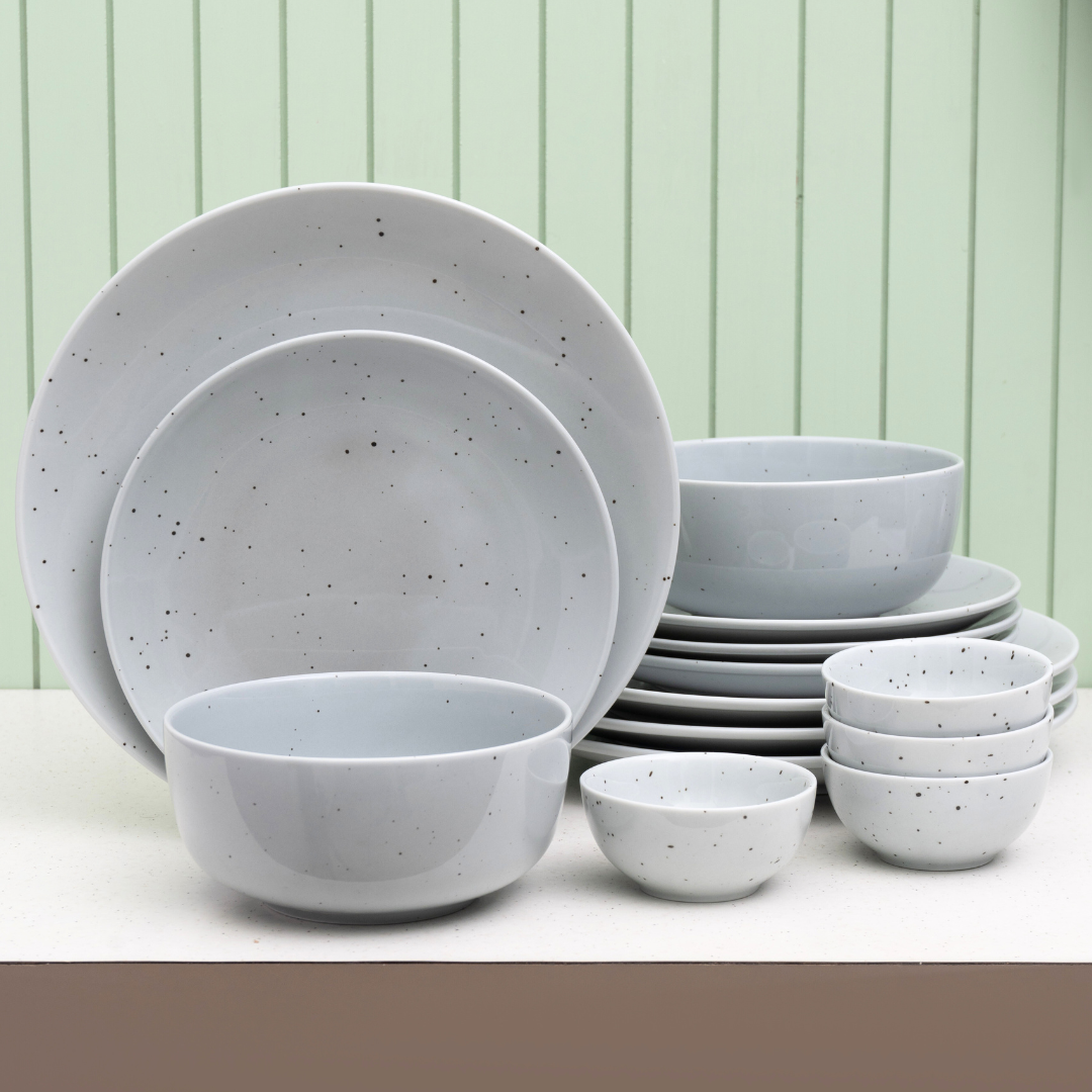 Grains Grey Porcelain Dinner Set- 14 piece, For Family of 4