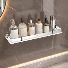 Plantex Acrylic Shelf for Bathroom/Living Room Wall Mounted Shelf with Silver Railings - Bathroom Accessories (White, 18x6 inches)-1