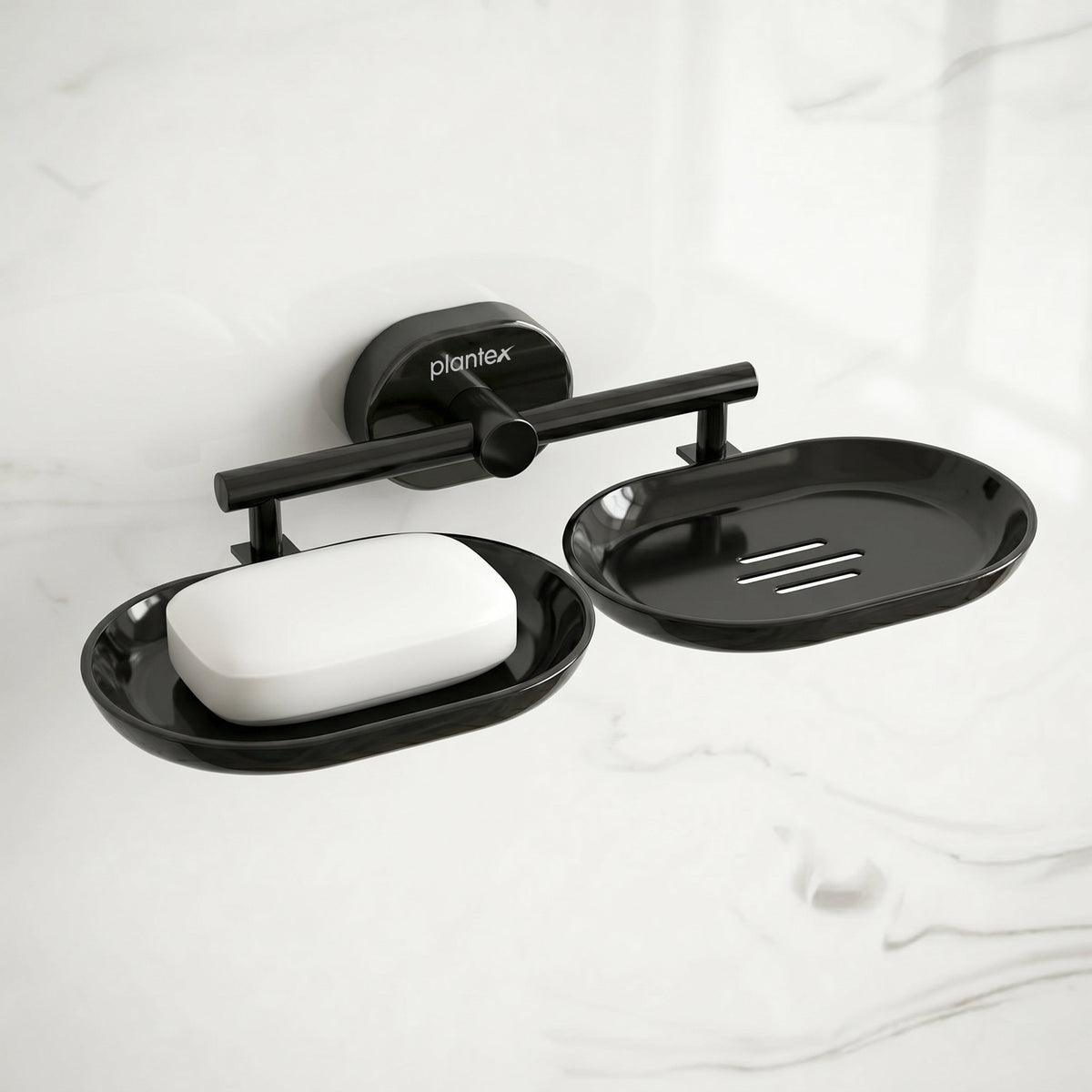 Plantex J4 Stainless Steel Double Soap Dish for Bathroom/Soap Holder for Bathroom/Wall Mounted Soap Holder/Bathroom Accessories (PVD Black Finish) Onix-1