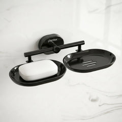 Plantex J4 Stainless Steel Double Soap Dish for Bathroom/Soap Holder for Bathroom/Wall Mounted Soap Holder/Bathroom Accessories (PVD Black Finish) Onix-1