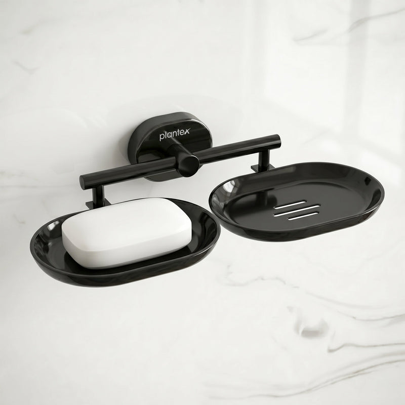 Plantex J4 Stainless Steel Double Soap Dish for Bathroom/Soap Holder for Bathroom/Wall Mounted Soap Holder/Bathroom Accessories (PVD Black Finish) Onix-1