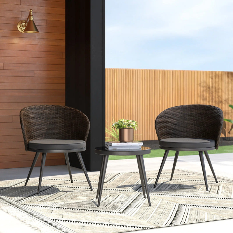 Stilt Outdoor Patio Seating Set 2 Chairs and 1 Table Set (Black + Brown)