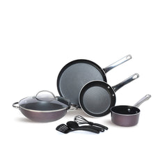 Meyer Luminescence Non-Stick 8-Piece Cookware Set, Red (Saucepan+Kadai+Frypan+Tawa+Accessories)