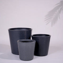 Rib Bucket Tower Outdoor Polymer Planters For Garden, Balcony (Pair of Large, Small and Medium)