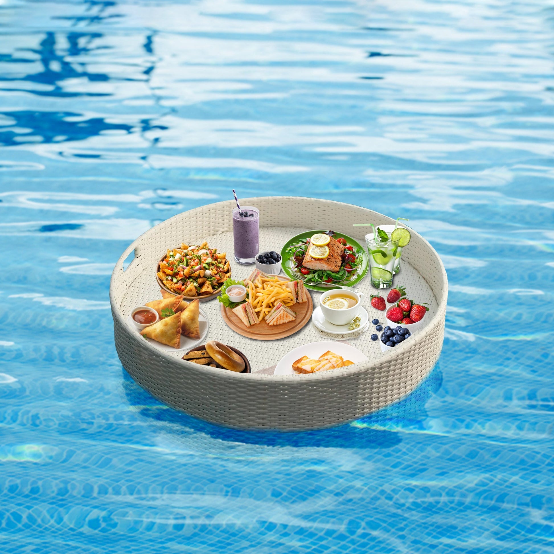 Ken Luxury Floating Serving Tray For Swimming Pool - White ( Round )
