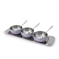 Wonderchef Modena Stainless-steel 7 Pc. Condiment Set, 3 Bowls, 3 Spoons, 1 Tray, Serve Dry Snacks, Chutneys, Dry Fruits