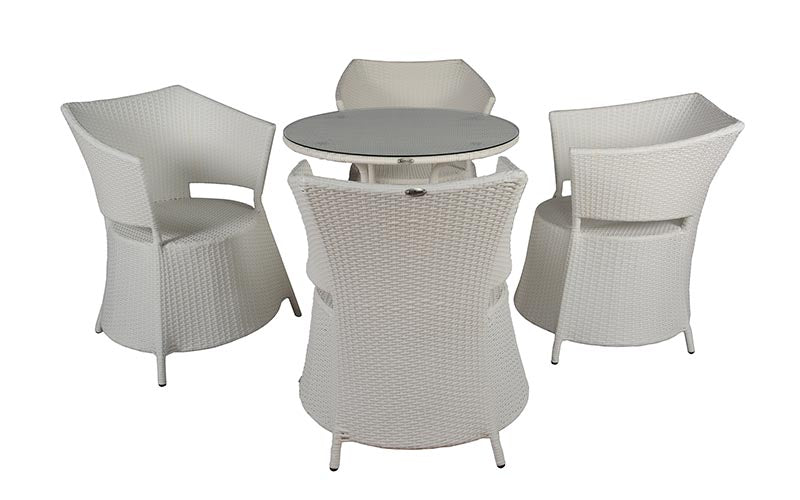 Tubl Outdoor Patio Seating Set 4 Chairs and 1 Table Set (White)