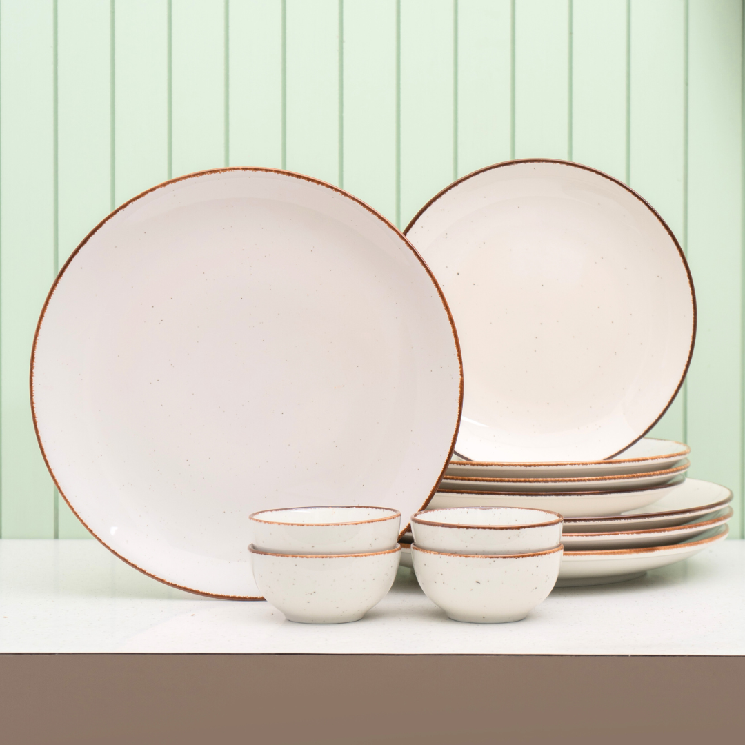 Grains Ivory Porcelain Dinner Set- 12 piece, For Family of 4