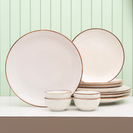 Grains Ivory Porcelain Dinner Set- 12 piece, For Family of 4