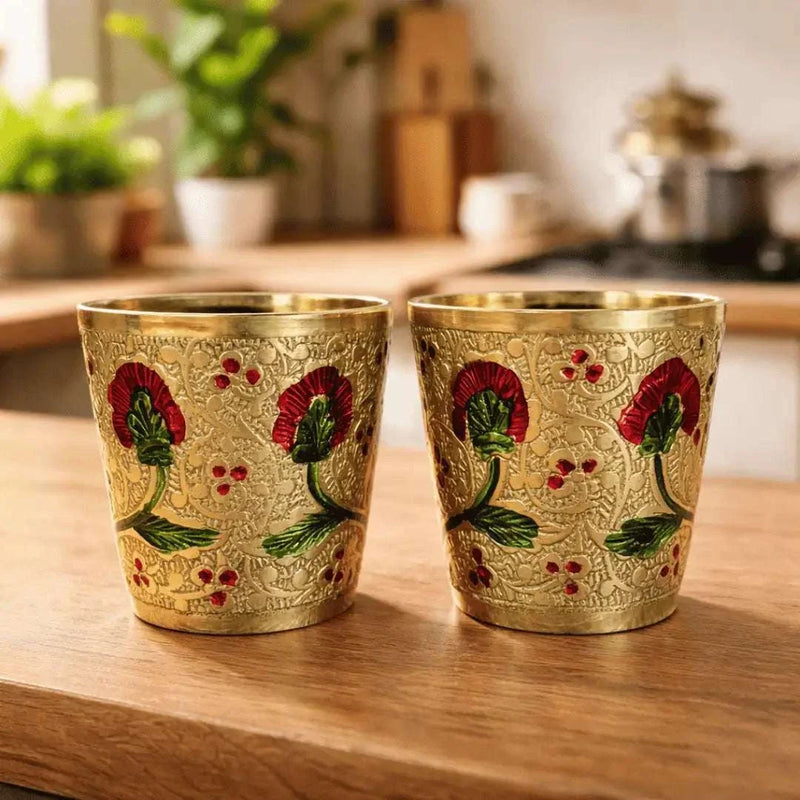 Brass Meenakari Hand Painted Glass Pair (2.2 Inch)