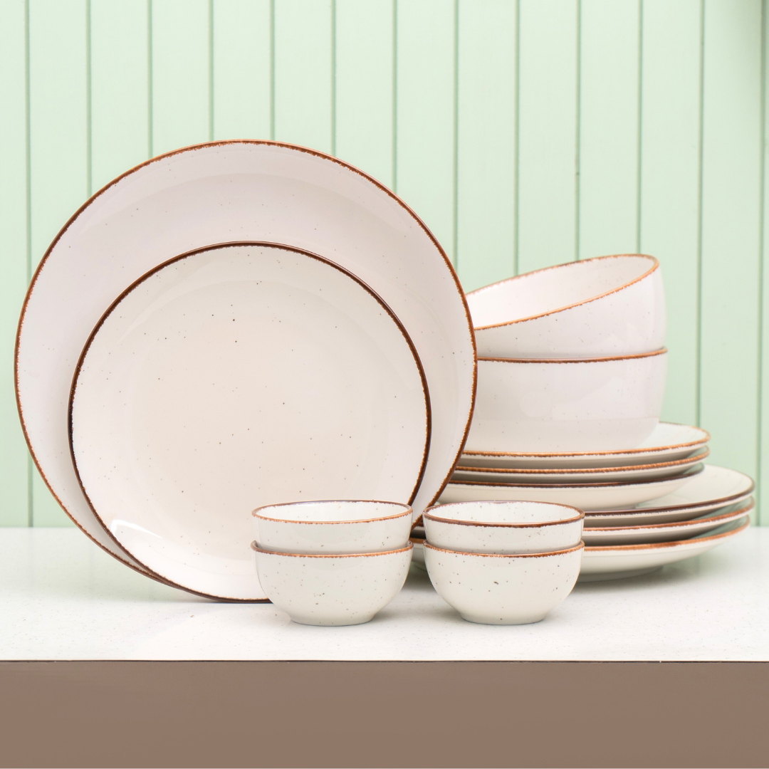 Grains Ivory Porcelain Dinner Set- 14 piece, For Family of 4