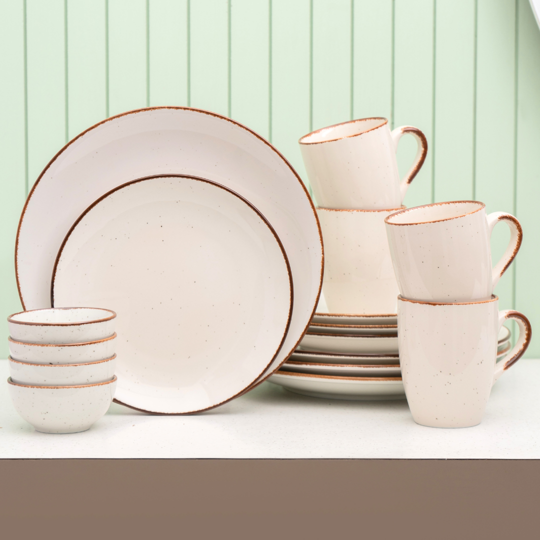 Grains Ivory Porcelain Dinner Set- 16 pieces, For Family of 4