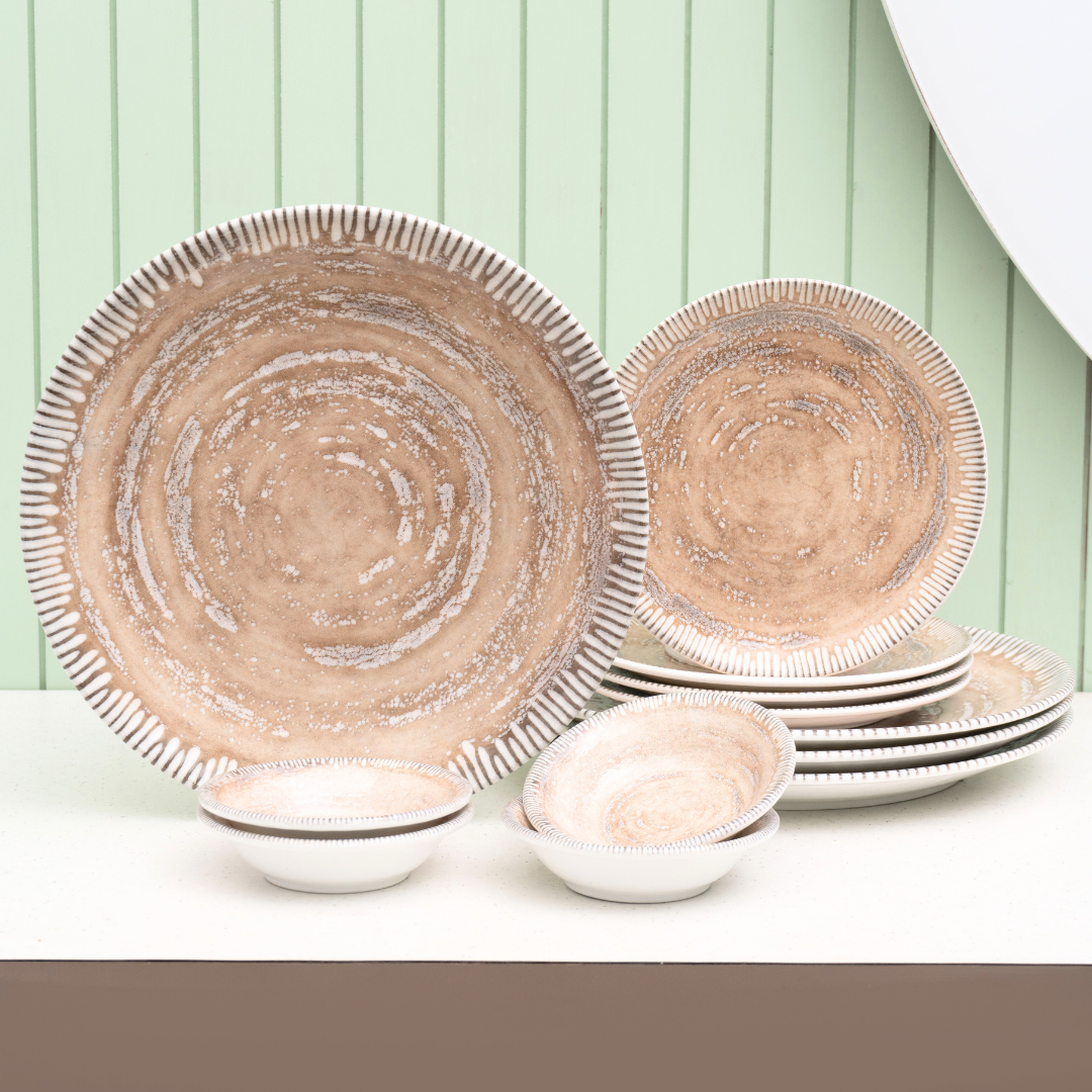 Textures Ground Porcelain Dinner Set- 12 piece, For Family of 4