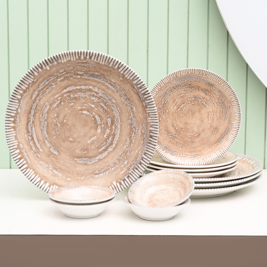 Textures Ground Porcelain Dinner Set- 12 piece, For Family of 4