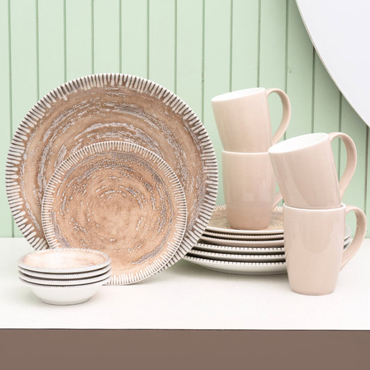Textures Ground Porcelain Dinner Set- 16 pieces, For Family of 4