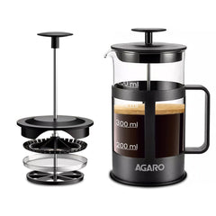 AGARO Delite French Press Coffee And Tea Maker, Borosilicate Glass Body With Sleeves, Glass Carafe, BPA Free Plastic Lid