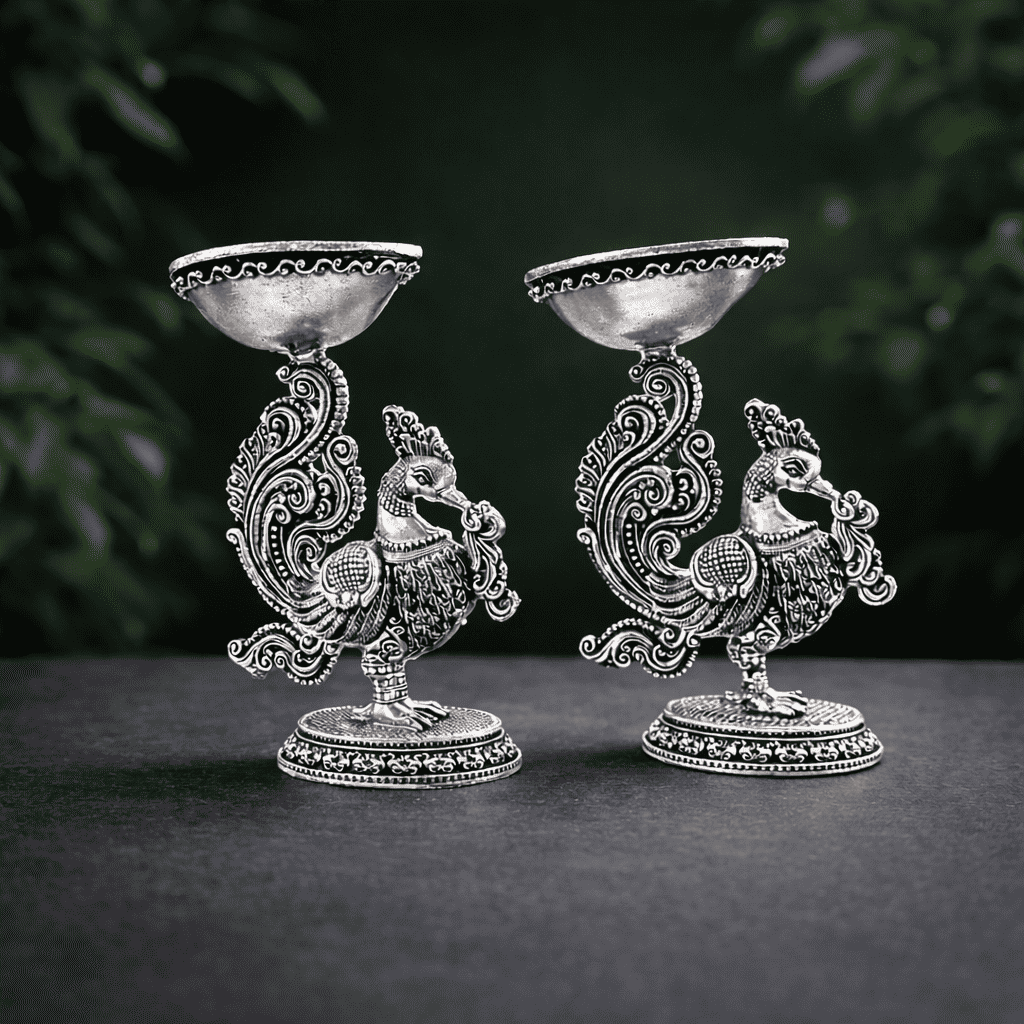 Brass Peacock Lightweight Diya Pair