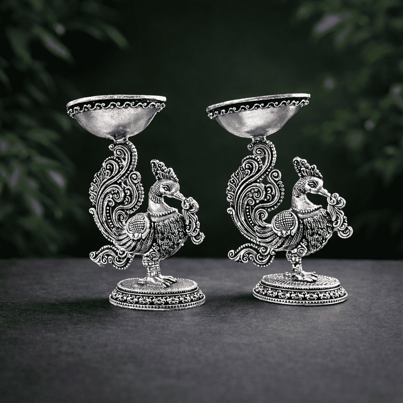 Brass Peacock Lightweight Diya Pair
