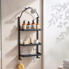 Plantex Stainless Steel Shower Rack/Self Adhesive Shower Caddy for Bathroom Hanging/3 Layer Shower Shelf for Bathroom with Soap Dish Holder,Toothbrush Holder (1520, Black)-1