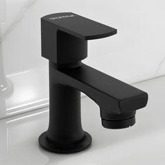 Plantex Pillar Tap for Wash Basin with Water Saving Aerator and Brass Spindle/Quarter Turn Basin Tap with Teflon Tape/Pillar Cocke for Wash Basin - Pack of 1 (Saga, Black)-1