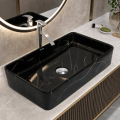 Plantex Ceramic Countertop Basin/Tabletop Washbasin/Bathroom Basin Sink/Marble Washbasin for Kitchen (White Veins, 24 x 13 x 5 Inch)-1