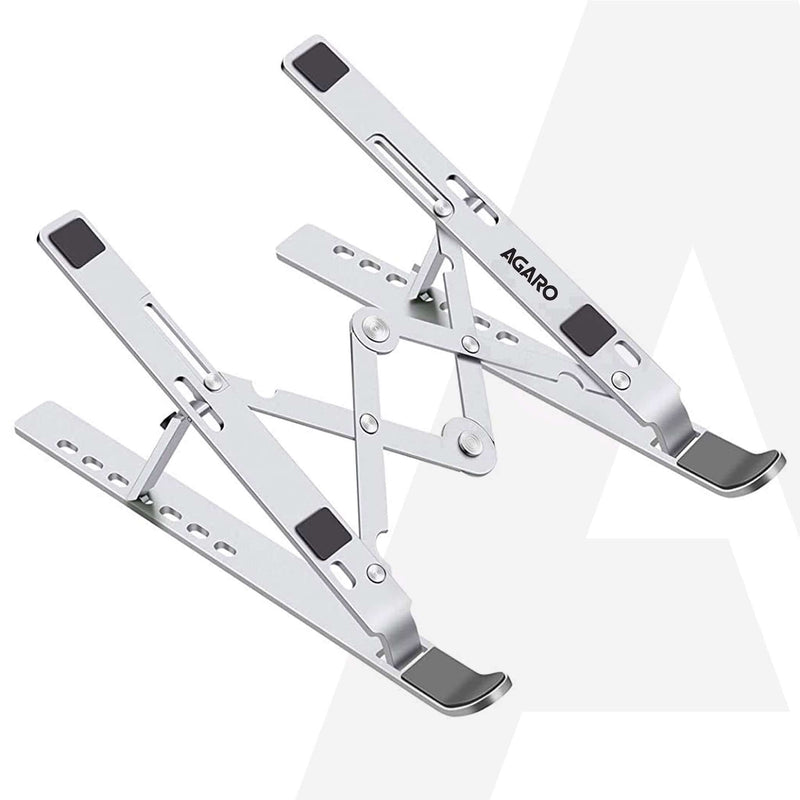 AGARO LS1821 Foldable Laptop Stand, 7 Adjustable Levels, Non Slip Silicone Pads, Aluminium Built, Laptop, Tablet, Books (Silver)-1