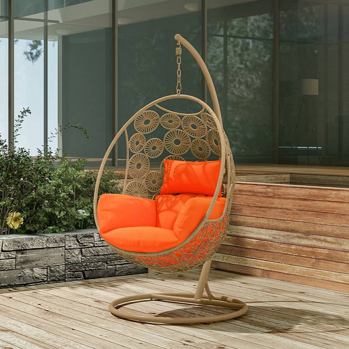 Genovese Single Seater Hanging Swing With Stand For Balcony , Garden Swing (Cream)