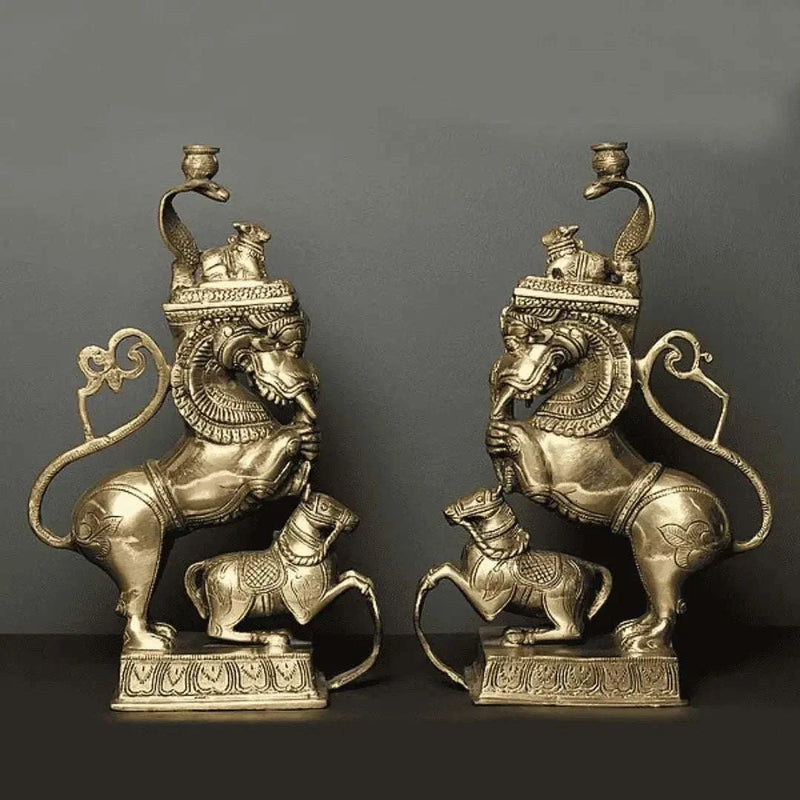 Brass Yali/kirtimukha Nandi Table Stand Set (16 Inch)