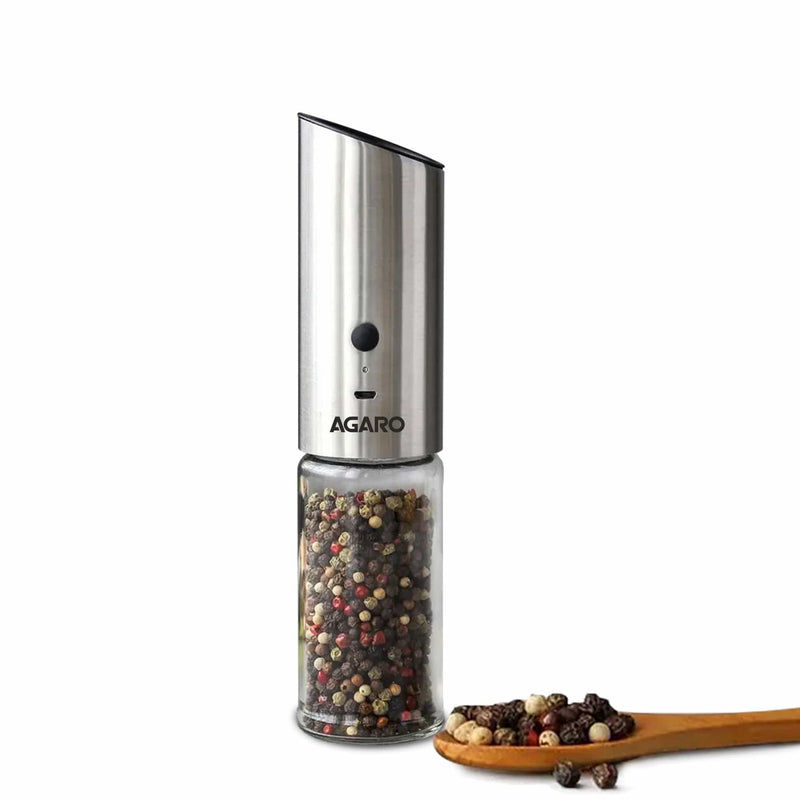 AGARO Gravity Salt & Pepper Automatic Grinder, Refillable, Adjustable Coarseness, Gravity Electric Salt Pepper Mill & Sh