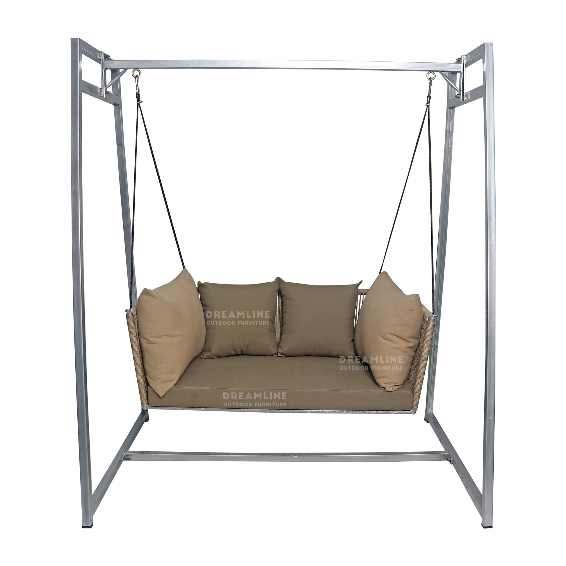Ingo Double Seater Hanging Swing With Stand For Balcony , Garden Swing (Beige) Braided & Rope
