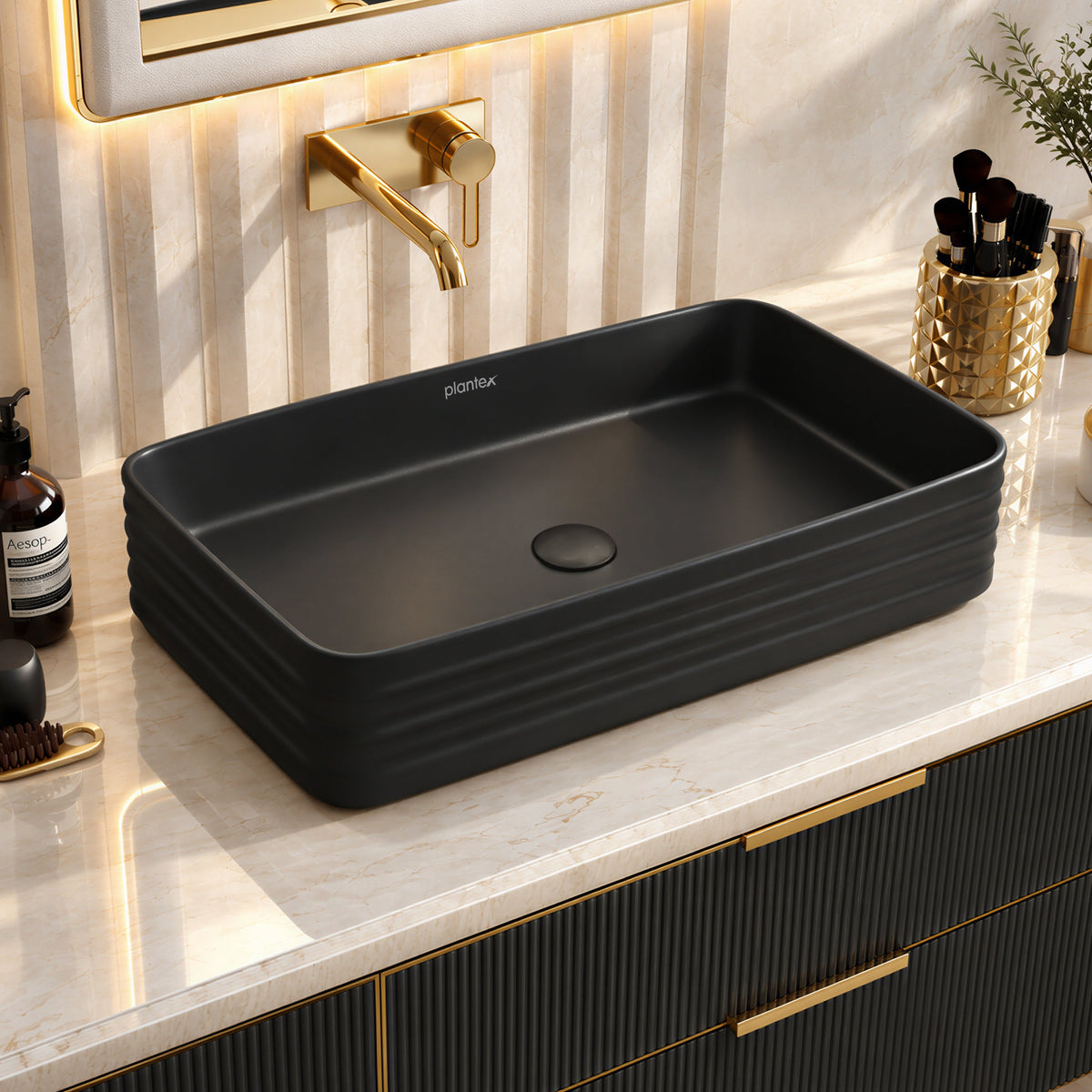Plantex Wash Basin for Bathroom/Ceramic Basin/Rectangle Table Top Basin/Wash Basin for Home/Restaurant (Charcoal Black - 26 x 15 x 5 Inch)-1
