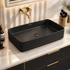 Plantex Wash Basin for Bathroom/Ceramic Basin/Rectangle Table Top Basin/Wash Basin for Home/Restaurant (Charcoal Black - 26 x 15 x 5 Inch)-1