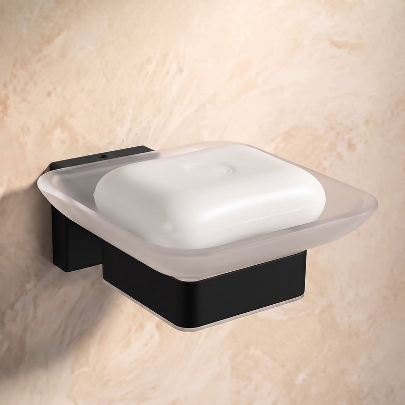 Plantex Stainless Steel Glass Soap Dish for Bathroom/Soap Holder/Soap Case/Soap Stand for Kitchen/Bathroom Accessories - Aqua (Black)-1