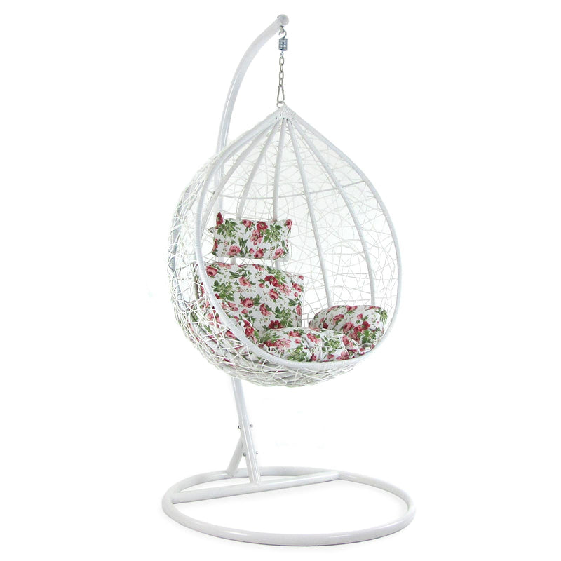 Faustino Single Seater Hanging Swing With Stand For Balcony , Garden Swing (White)