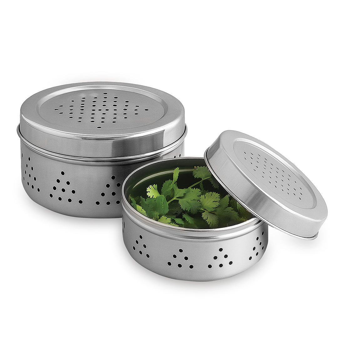 Wonderchef Ambrosia Stainless-steel Coriander Box (2 Pcs.) | Perforated Container for Air Circulation | Food-grade, Non-