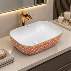Plantex Ceramic Washbasin for Bathroom/Table Top Wash Basin/Countertop Vessel Sink Basin - Indo-European Collection - (NC-104,18 x 13 x 5 Inch)-1