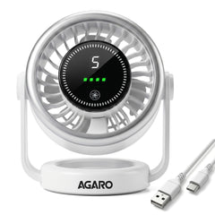 AGARO Regal Rechargeable Digital Desk Fan, 6 Inch, 3600mAh Battery, 5 Speeds, Type-C Charging, LED Display, Brushless Motor, Low Noise Operation, Personal Mini Table Fan for Home Office Bedroom Travel-1