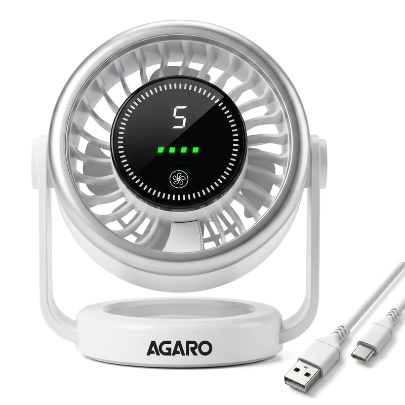 AGARO Regal Rechargeable Digital Desk Fan, 6 Inch, 3600mAh Battery, 5 Speeds, Type-C Charging, LED Display, Brushless Motor, Low Noise Operation, Personal Mini Table Fan for Home Office Bedroom Travel-1
