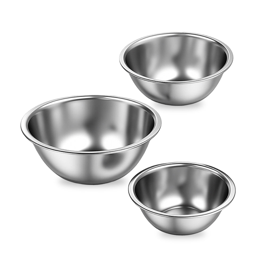Wonderchef Ambrosia Stainless-steel Mixing Bowl (3 Pcs.) | 17 cm (775ml), 20 cm (1.35 L), 24 cm (2.4 L) | Stackable, Foo