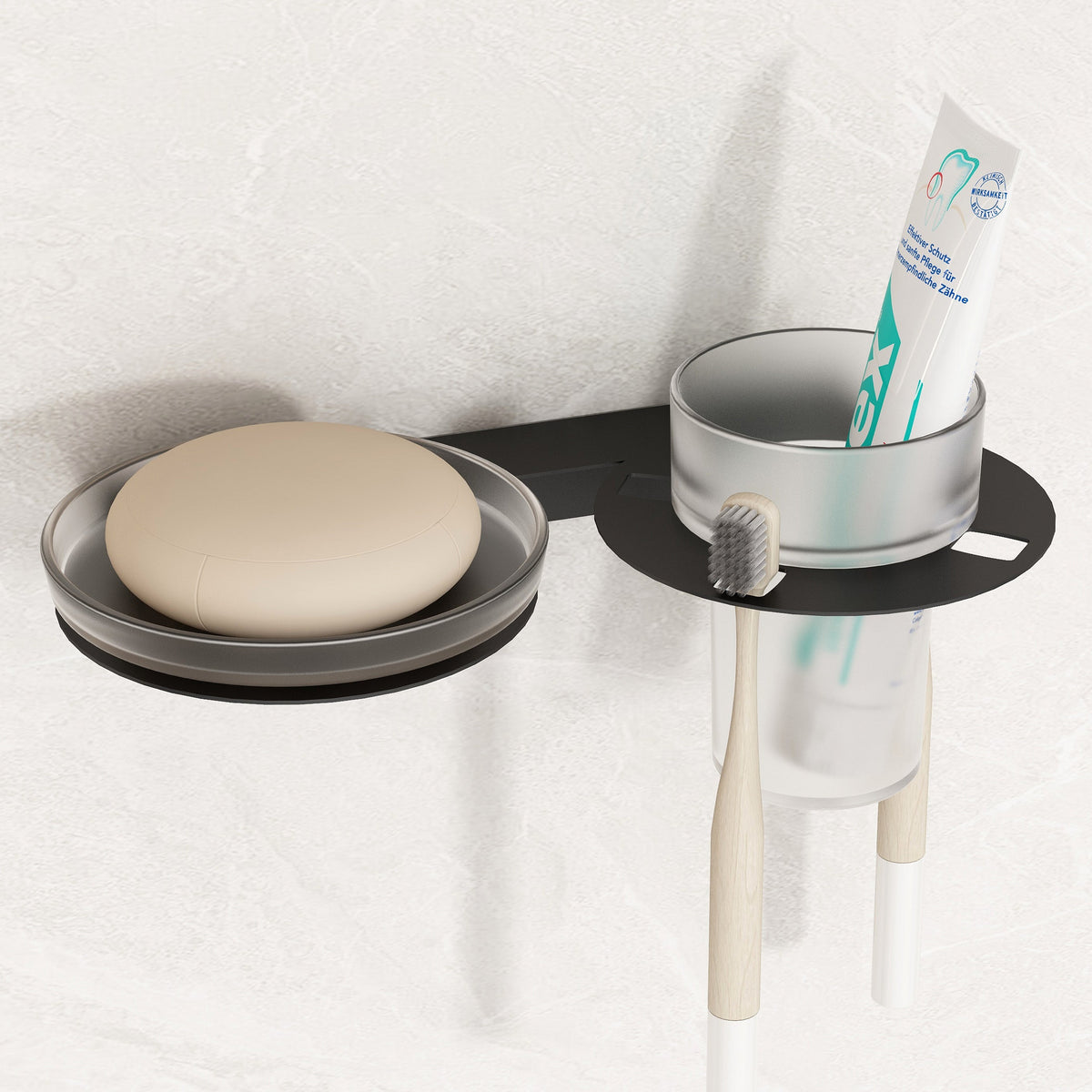 Plantex Soap Dish with Tumbler Holder for Bathroom/Stainless Steel Glass soap Holder wtih Toothbrush Stand/Bathroom Accessories - Pack of 1 (Black)-1