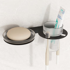 Plantex Soap Dish with Tumbler Holder for Bathroom/Stainless Steel Glass soap Holder wtih Toothbrush Stand/Bathroom Accessories - Pack of 1 (Black)-1