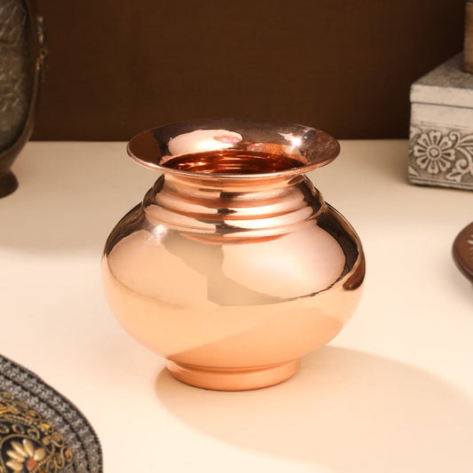 Copper Pooja Kalash Traditional Religious Pot for Puja Rituals (4.5 Inch)