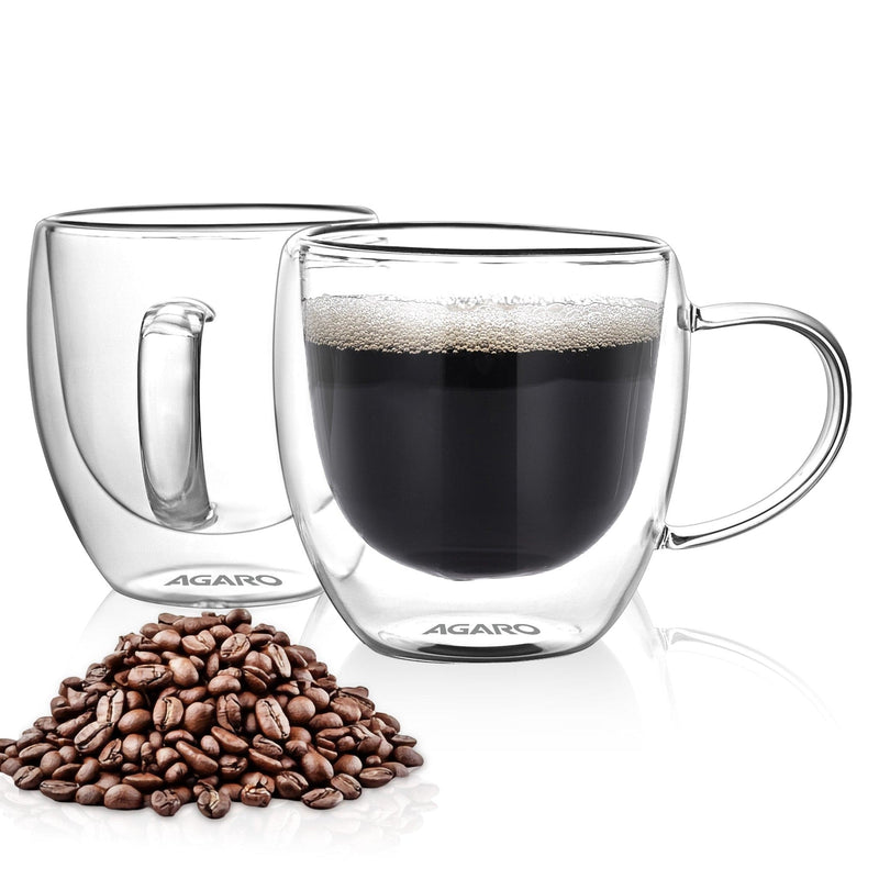 AGARO Elite Double Wall Glass Cups 250ml, Pack of 2 | Premium Borosilicate, Heat Resistant, Microwave & Dishwasher Safe,
