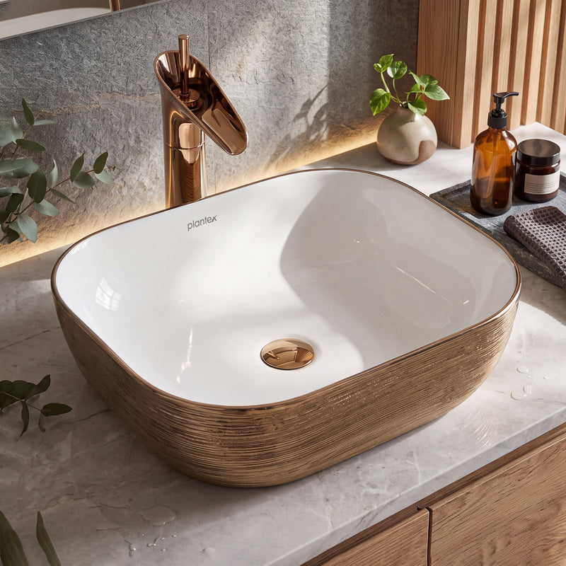 Plantex Ceramic Table Top Wash Basin/Basin for Bathroom/Washbasin/Bathroom Sink - Indo European Collection (19.7 x 15 x 5.5 Inch)-1