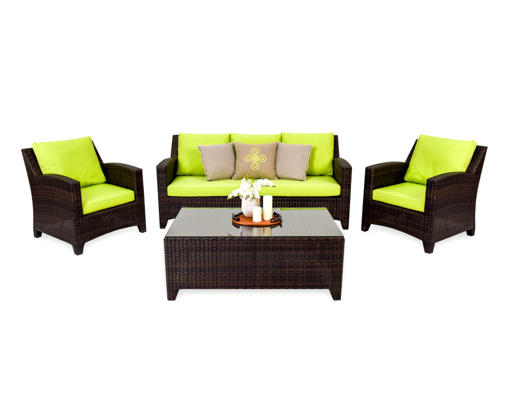 Alfonsoo Outdoor Patio Sofa Set 5 Seater and 1 Center Table (Dark brown)
