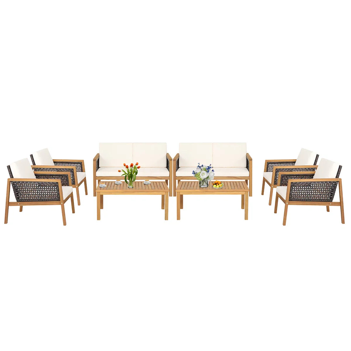 Baaz Outdoor Garden Balcony Sofa Set 2 Double Seater, 4 Single seater 2 Double seater With 2 Center Table Set (Brown + White)