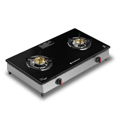Wonderchef Regal 2 Brass Burner Gas Stove, LPG Gas Stove for Kitchen, ISI Toughened Glass Surface, SS Frame, Spill-proof