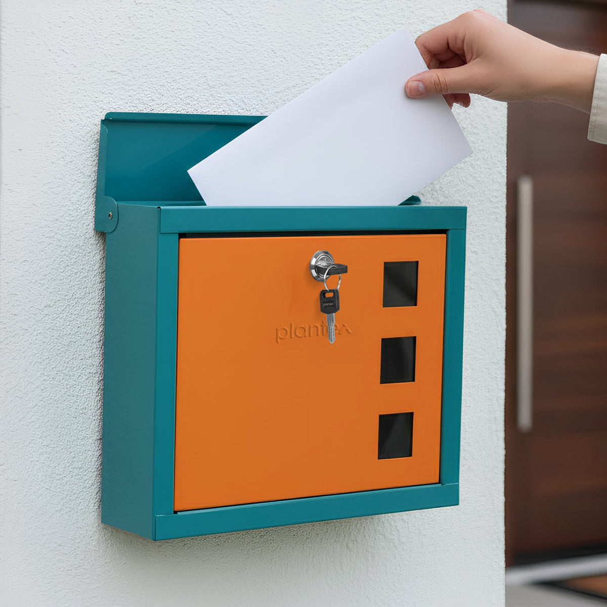 Plantex GI Steel Letter Box/Complaint Box/Small Suggestion Box for Office/Post Box for Home/Wall Mount Mail Box - (Green & Orange)-1