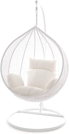 Faustino Single Seater Hanging Swing With Stand For Balcony , Garden Swing (White)